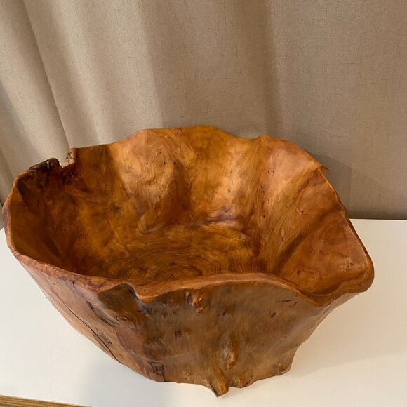 Vintage Burl Wood Bowl Large Mid Century Fruit Bowl 17" Wide - Picture 4 of 9
